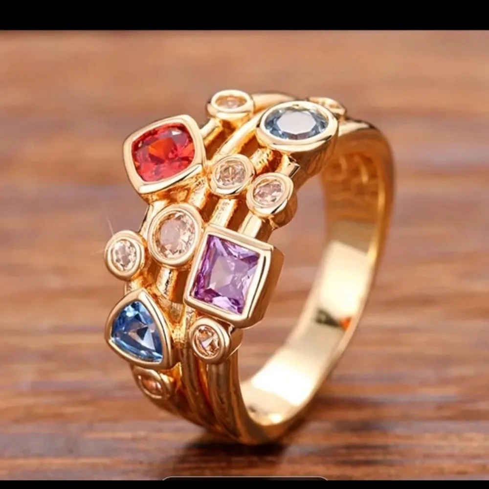 - Gorgeous gold plated swarovski elements multicolor ring size 9